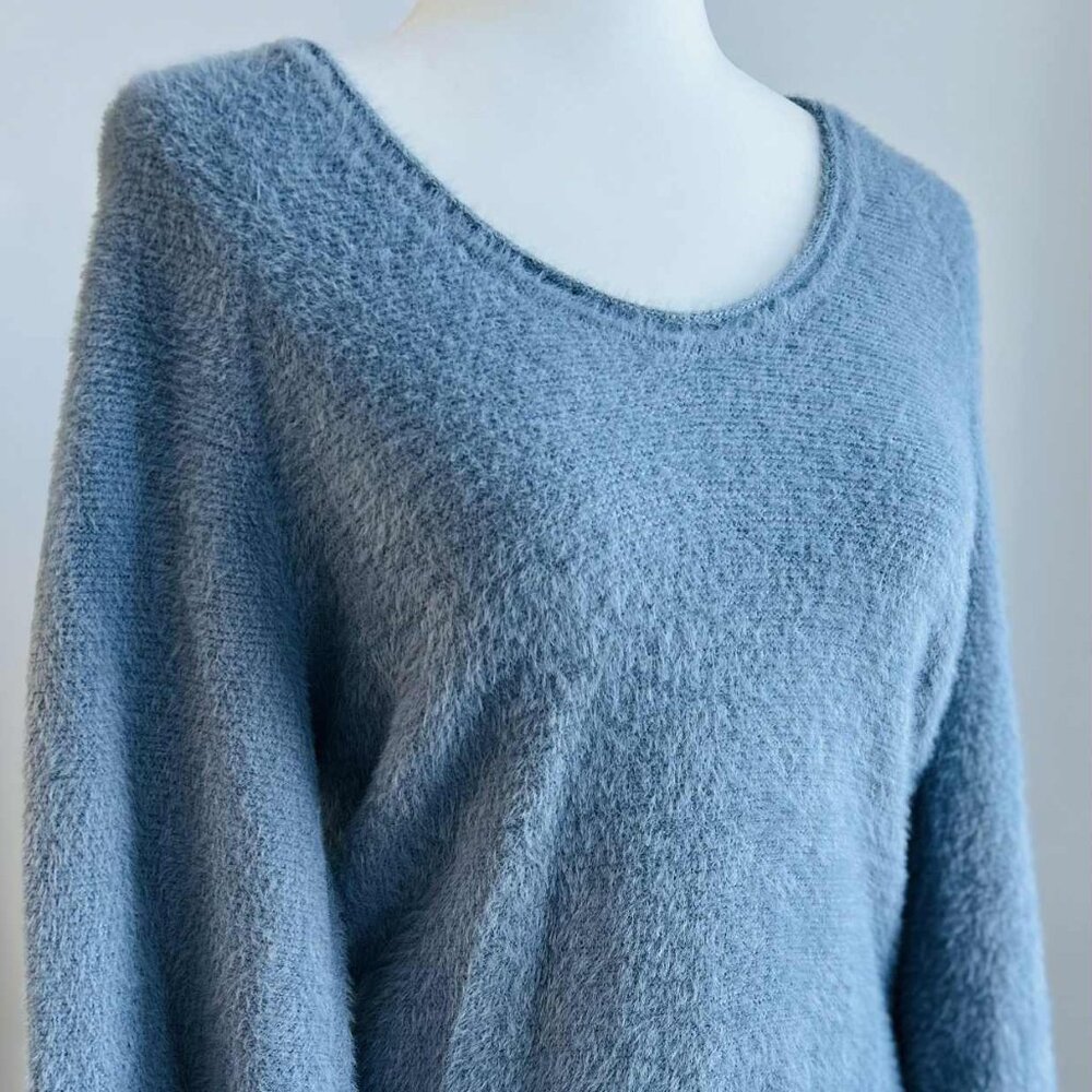 Abercrombie & Fitch Steel Blue Soft Haloed Brushed Knit Scoop Neck Sweater US L